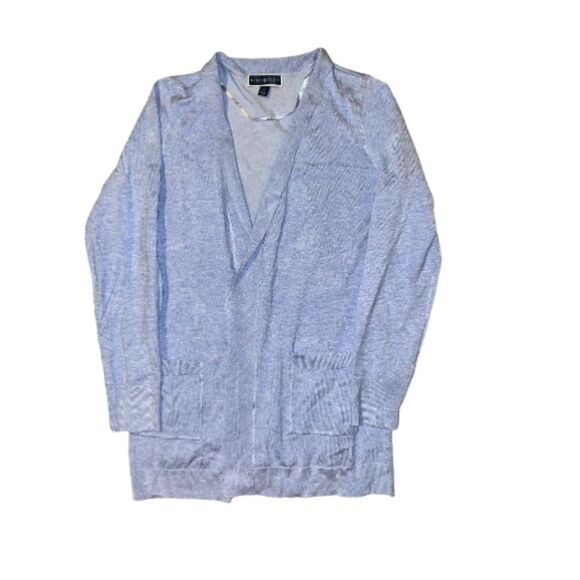 Karen Scott Open Cardigan Powder Blue Sky Blue Sweater Preppy Classic Minimalist - Picture 1 of 4